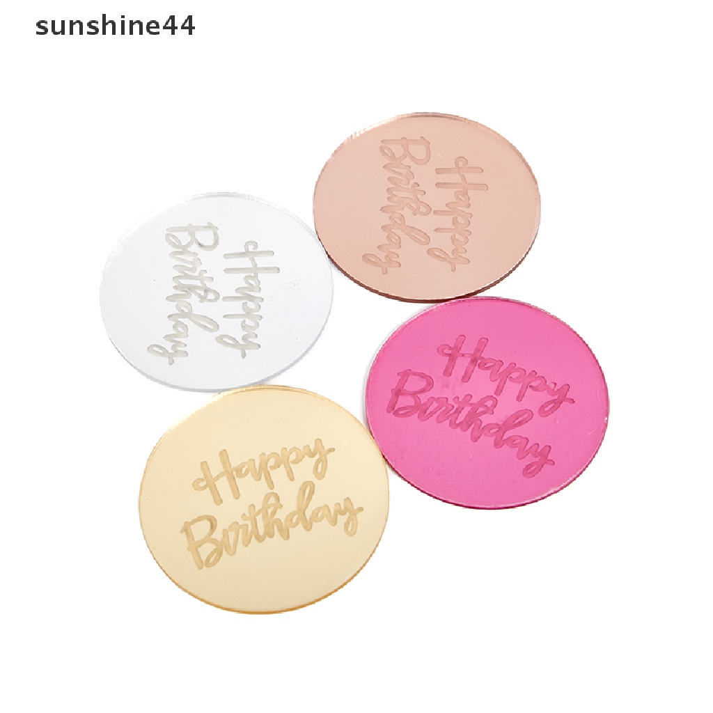 Sunshine 10pcs Topper Kue Ulang Tahun Bentuk Lingkaran Bahan Akrilik Warna Rose Gold