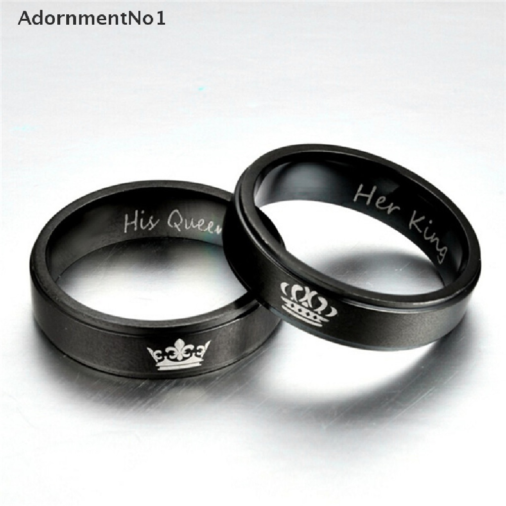 (AdornmentNo1) Cincin Stainless Steel Motif Tulisan HIS QUEEN / HER KING Untuk Pasangan / Pria / Wanita