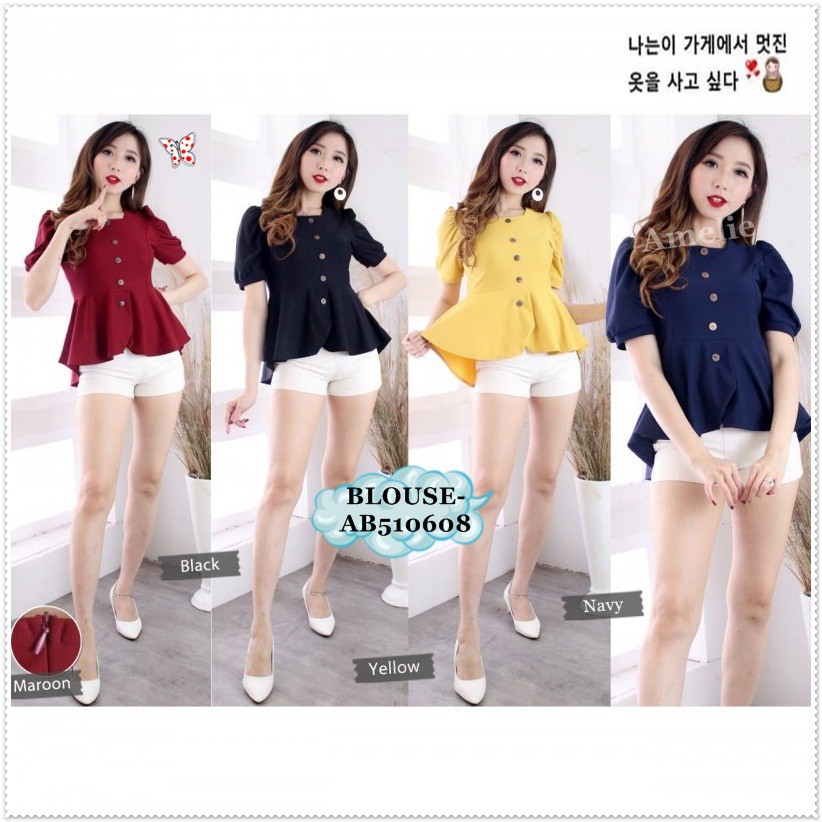 [baju wanita korea]  Baju Atasan Kemeja Lengan Pendek Wanita Bangkok Korea Import