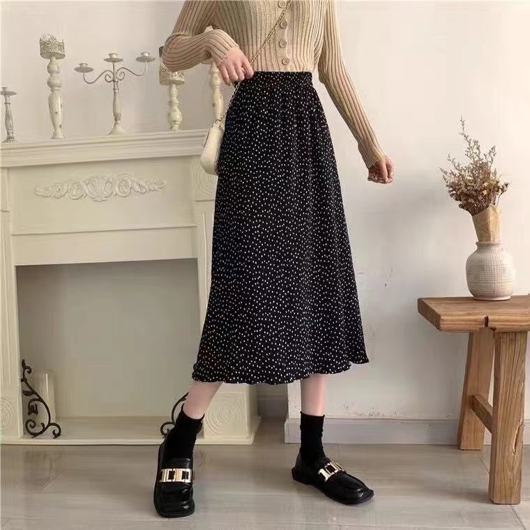 yikoo-Rok panjang mixi skirt cinta / polka dots wanita korea pakaian rok wanita