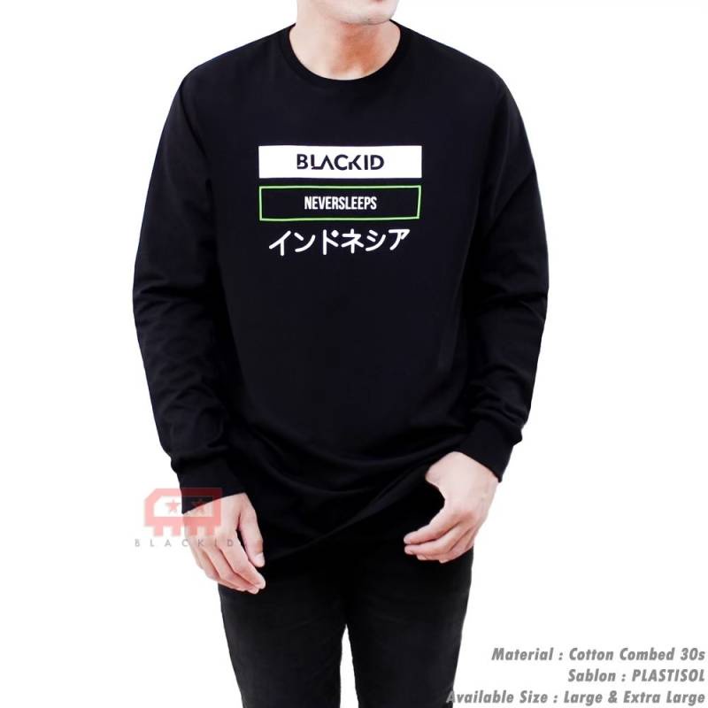 baju black id tangan panjang/kaos distro panjang/kaos populer pria wanita