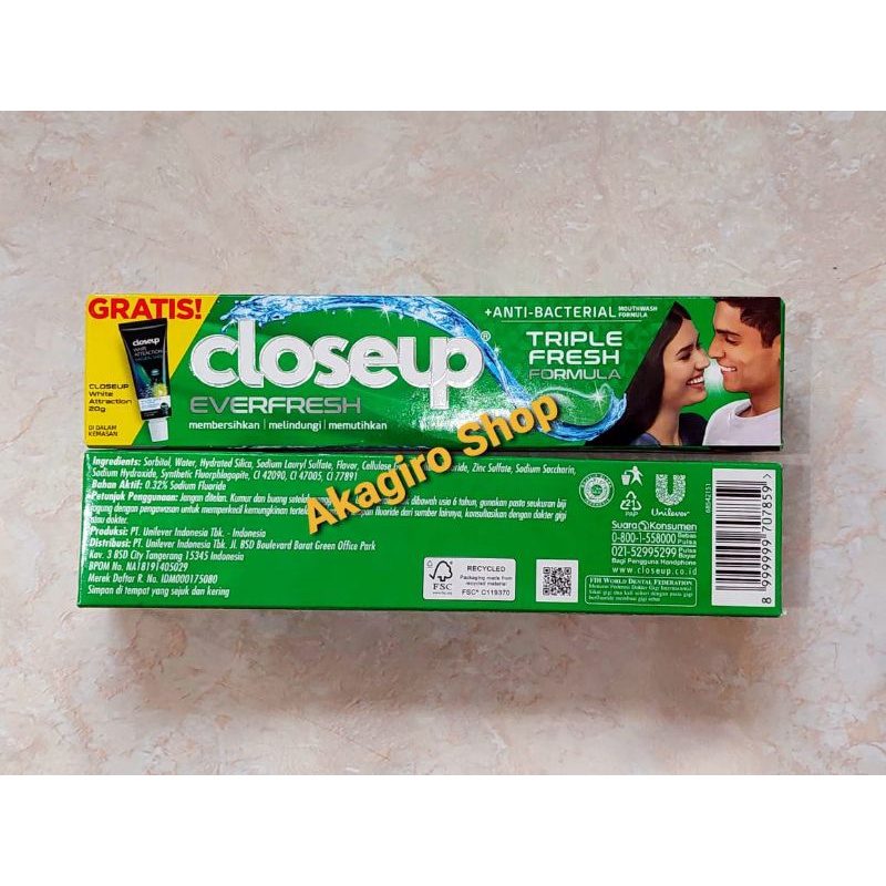 Pasta Gigi Closeup Menthol Fresh Flavour 160g Gratis Closeup White Attraction 20g