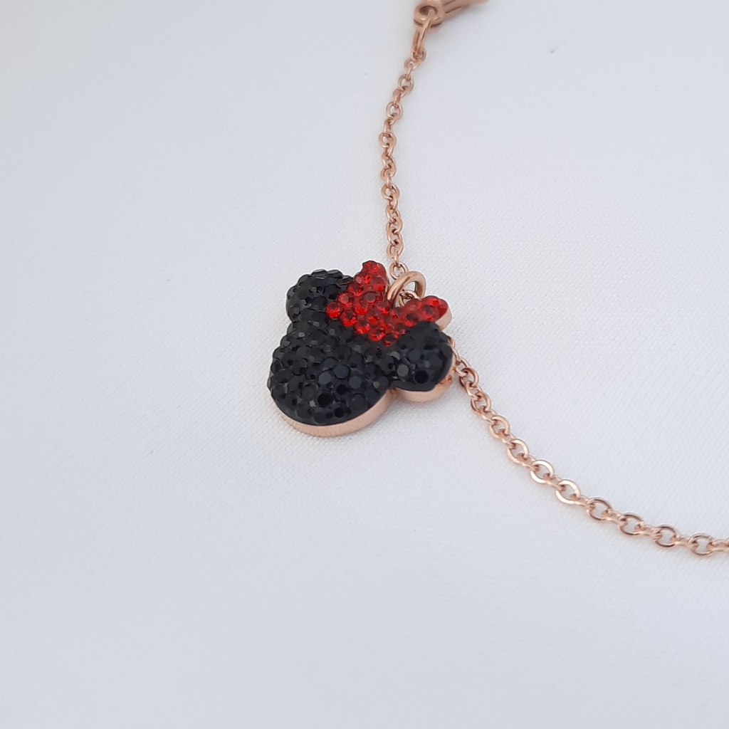 Gelang Rantai Titanium Minnie pita Merah