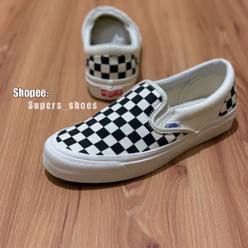 SEPATU VANS SLIPON OG CHECKERBOARD BLACK WHITE - VANS SLIP ON OG CATUR PRIA WANITA | #BRANDSALE SOCKOG-6
