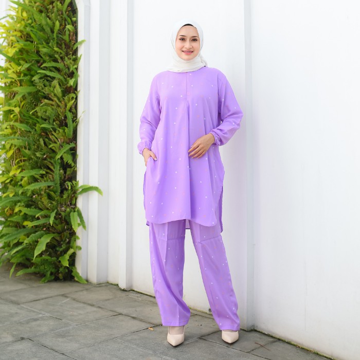 PAJAMAS SET CELANA BAJU MUSLIM ONE SET TEI DYE WANITA PIYAMA PAJAMAS-KG LILAC