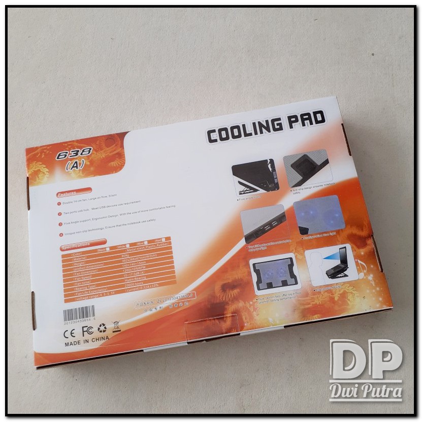 COOLING PAD 638 A USB BLUE LED SILENT DOUBLE FAN ERGOSTAND / COOLER PAD PENDINGIN LAPTOP NOTEBOOK