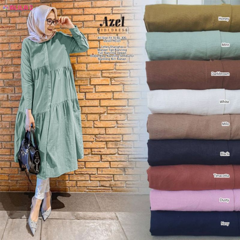 azel MIDI dress cotton linen full kamcing depan