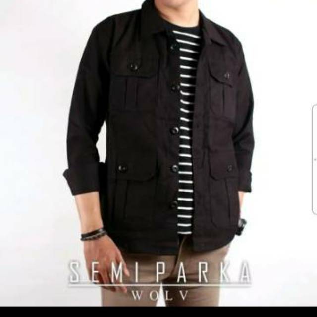 Jaket kemeja semi parka hitam