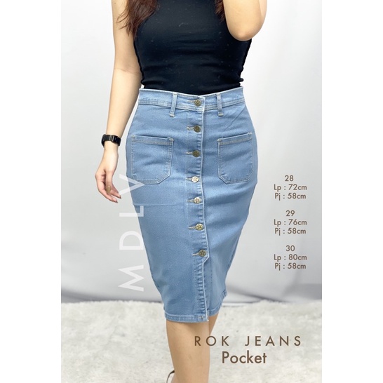 ROK JEANS POCKET LIGHT BLUE PREMIUM ROK DENIM ROK KOREA ROK MOTIF SAKU DEPAN FASHION IMPORT