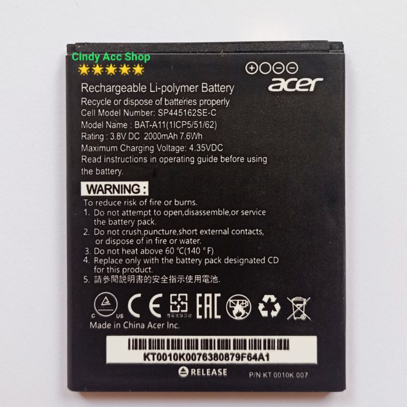 Baterai Acer Liquid Z410 Z330 Z320 BAT-A11 Battery Batre Original