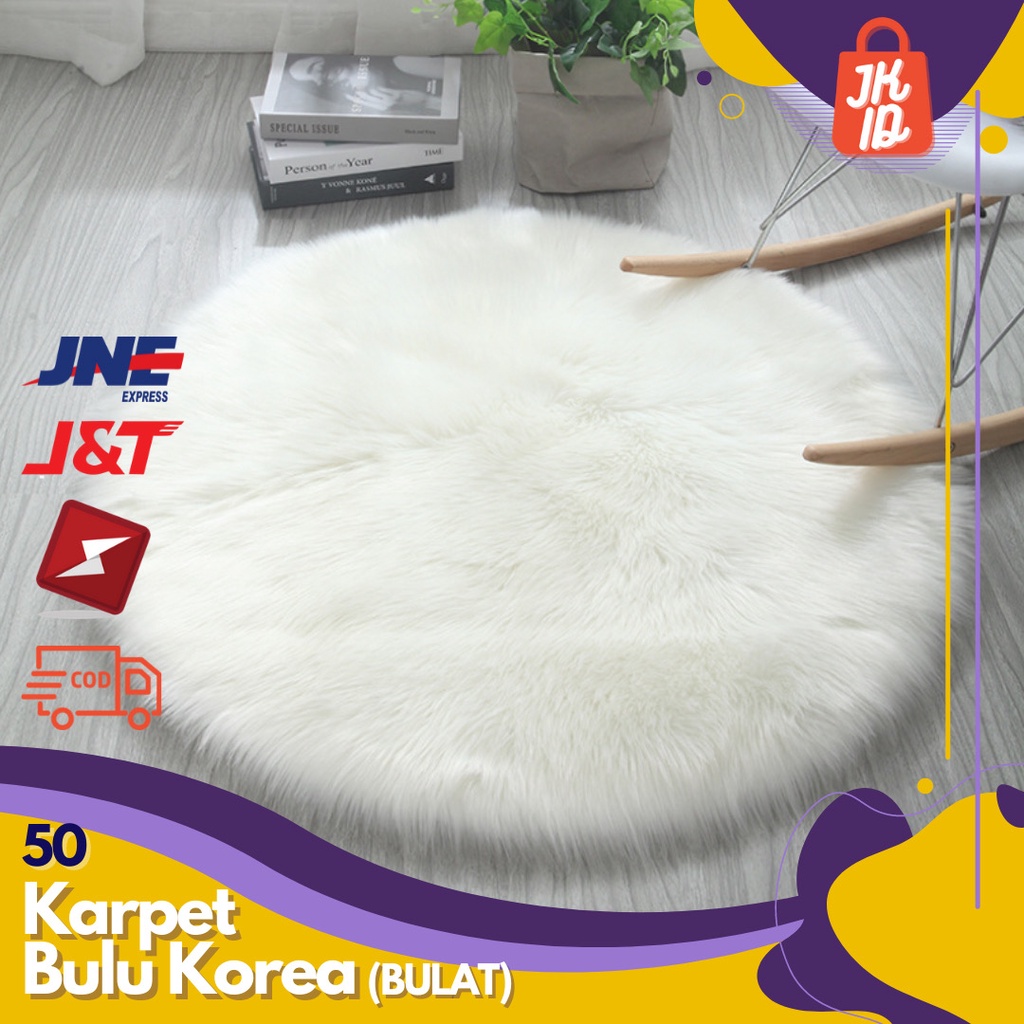 Karpet Bulu Korea Rasfur Bulat Premium Kecil Murah [DIAMATER 50] Kamar Tidur/Alas Foto Produk Online