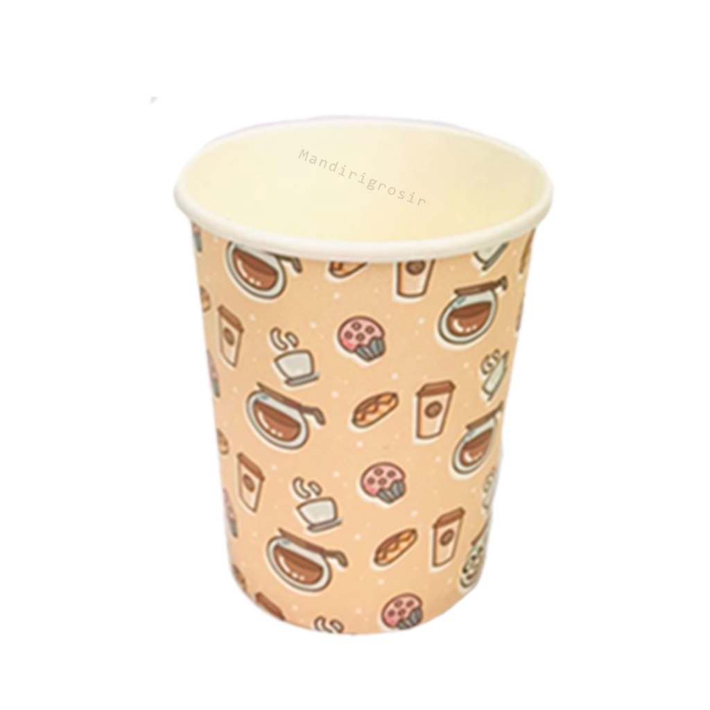 Paper cup * Gelas Kertas * Motif gambar gelas kopi * Isi 50pcs 6.5 oz