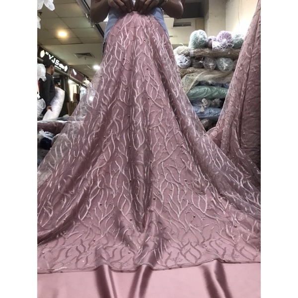 MURAH!!! Kain bahan tille akar mutiara / bahan kebaya brokat tulle.