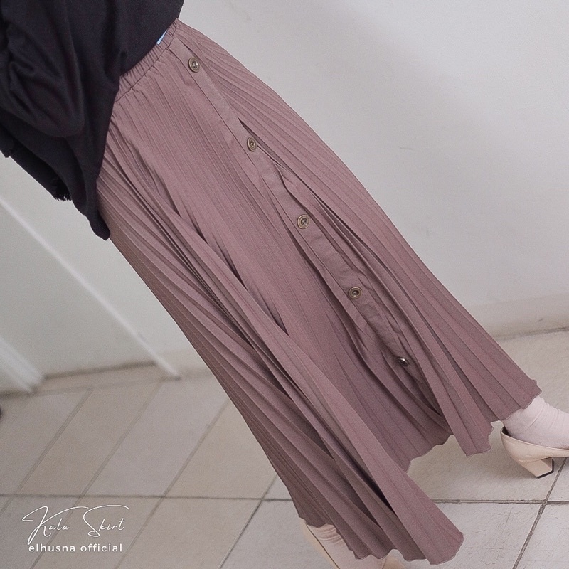 [𝐄𝐥𝐡𝐮𝐬𝐧𝐚] Kala Skirt Rok Wanita Plisket Terbaru Premium Polos Lebar Payung A Line