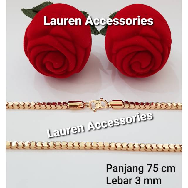 Kalung Dewasa Panjang 75cm Motif Milano Kaca Perhiasan Imitasi Lapis Emas Kuning KL 2407