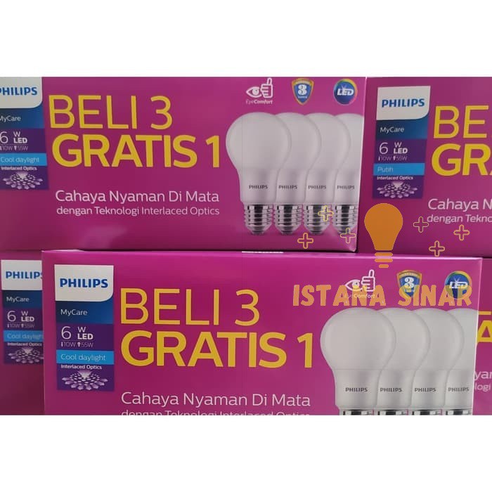 Lampu Bohlam LED Philips 6Watt, 6W, 6 Watt, 6 W paket (1 paket isi 4)