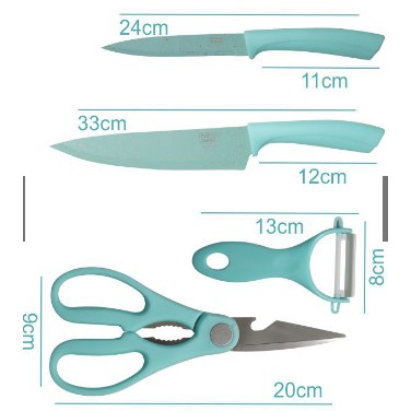 Pisau Set Keramik 4 in 1 / Pisau Gunting dan Peeler Anti Lengket 38x18x2cm COD [TERMURAH]