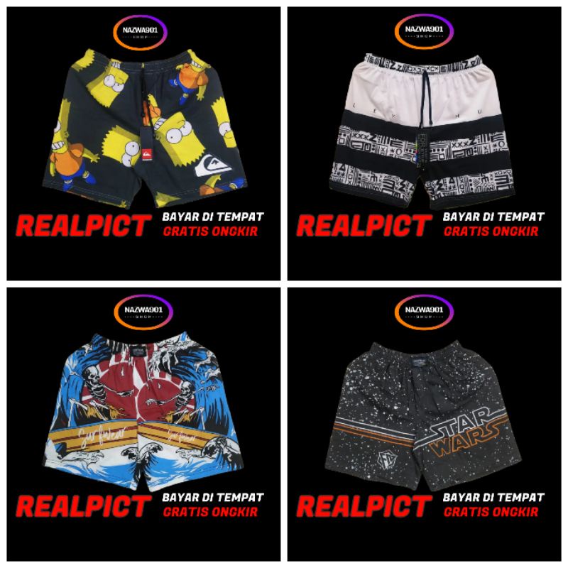 Celana Boxer Bahan Katun Kolor Pantai Pria Bokser Distro Boxser Laki Laki Wanita Motif Gambar Kartun