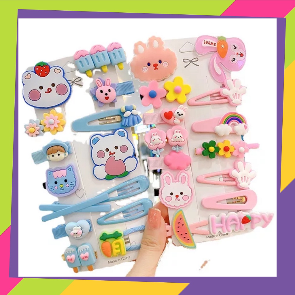 1739 / Jepit rambut anak perempuan Korea fashion lucu free pouch &amp; zipper lock