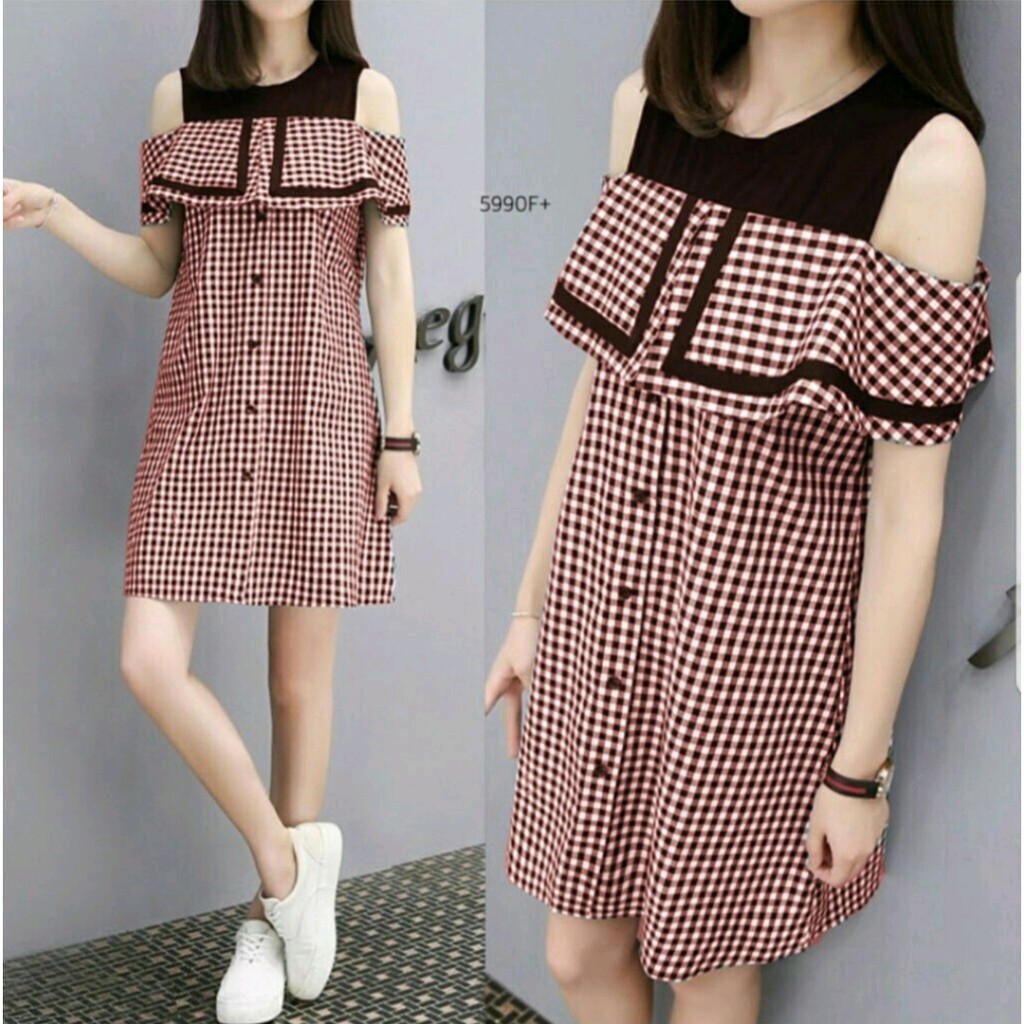 *[HNFK] Dress Isyana / Dress Korea Casual / Dress Kotak Kotak / Dres Wanita / Dress Wanita Casual Dres / Pakaian Wanita