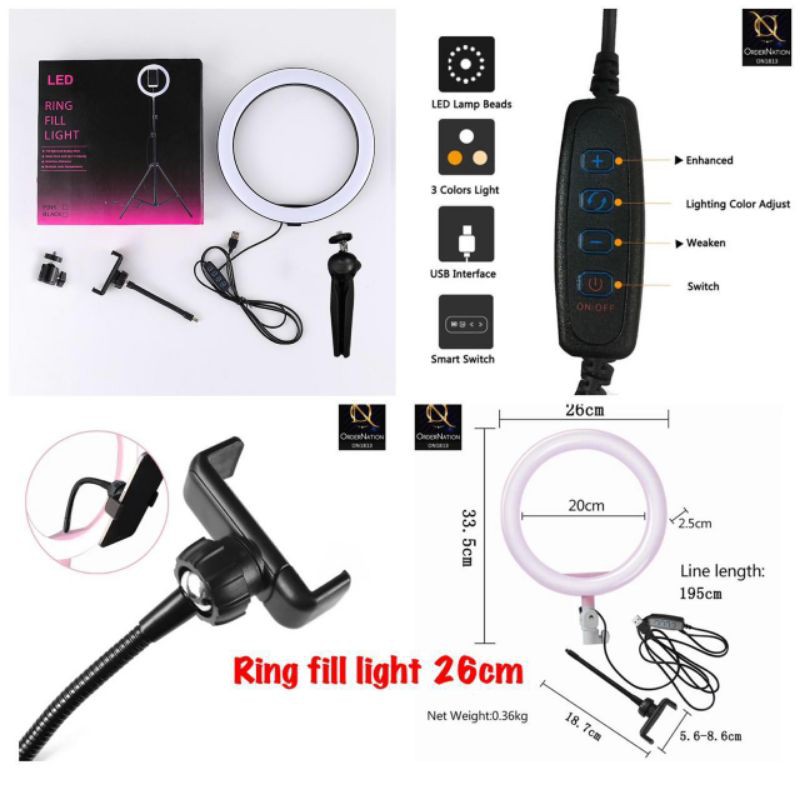 LUCKY- PAKET Ringlight Ring Light Lampu Selfie 26cm Tiktok lampu Vlog Live/ ringlight + tripod meja