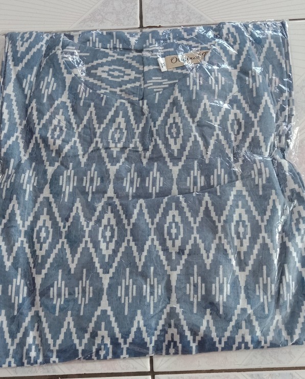 Blus Lonceng Biru Lawasan Monochrome Katun Batik Modern Premium Blouse Wanita Cewek Indigo Sheena