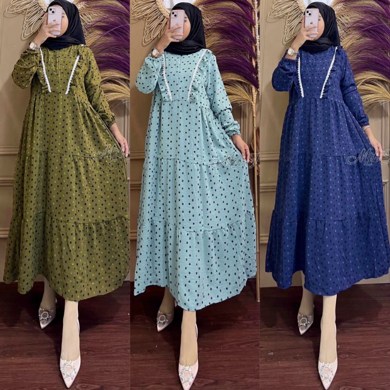 (Bisa COD) Midi Dress Crinkle Rubiah Twotone/Midi Dress Crinkel Ruby Uragiri Terbaru/Midi Dress Busu