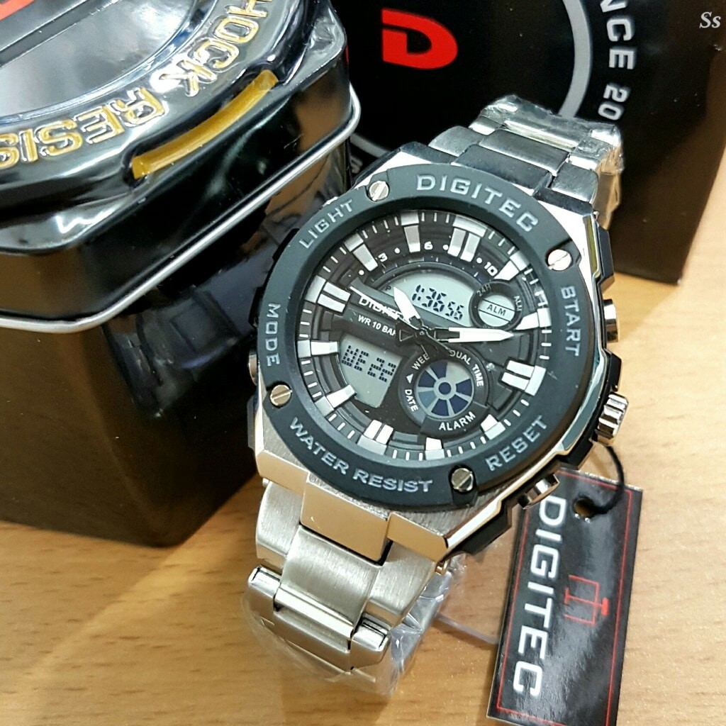 JAM TANGAN PRIA DIGITEC RANTAI ORI ANTI AIR SILVER (WHITE)