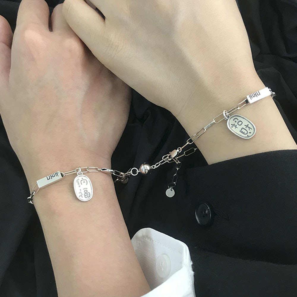 【COD Tangding】2pcs/pair Happy Words Design Simple Personality Student Celebrity Lovers Bracelet