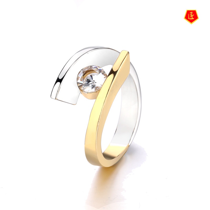 [Ready Stock]Gold Color Separation Diamond-Studded Ring Personality Fashion