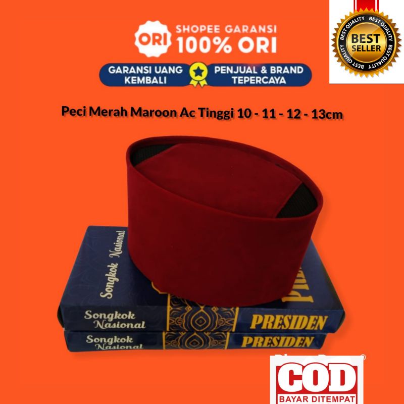 Peci Merah Betawi Tinggi 11cm - 12cm - 13cm Peci Polos Ac Songkok Merah Polos Kopiah Merah Polos Pec