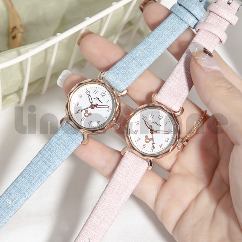 Jam Tangan Wanita Jhui Harajuku Motif Minnie Analog Quartz Strap Pu Import