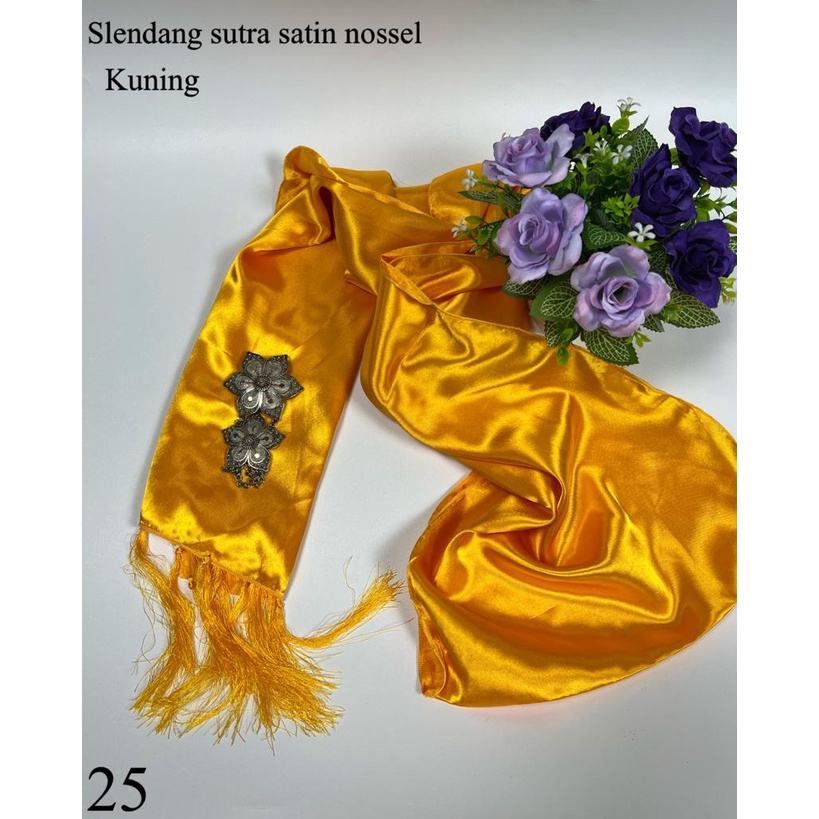Selendang Satin Silk Ronce / Selendang Satin Silk Nossle / Selendang Satin Sutra Ronce-Kuning