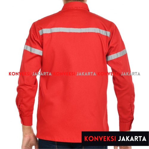 Baju Wearpack Kemeja Safety K3 Proyek Tambang Lengan Panjang  - Pakaian Seragam Werpak Kerja Atasan Scotlite Lapangan Warna Merah Pria Wanita