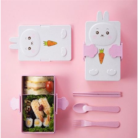 Kotak Makan Anak NEW / Tempat Makan Anak 2 Sekat Lunch Box Bear Rabbit Beruang Kelinci