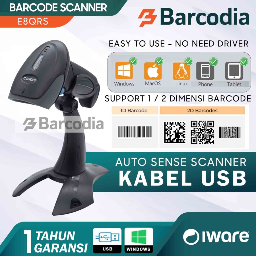 Barcode Scanner 2D Handheld IWARE BS-E8QRS Black (QR-CODE/PDF417)