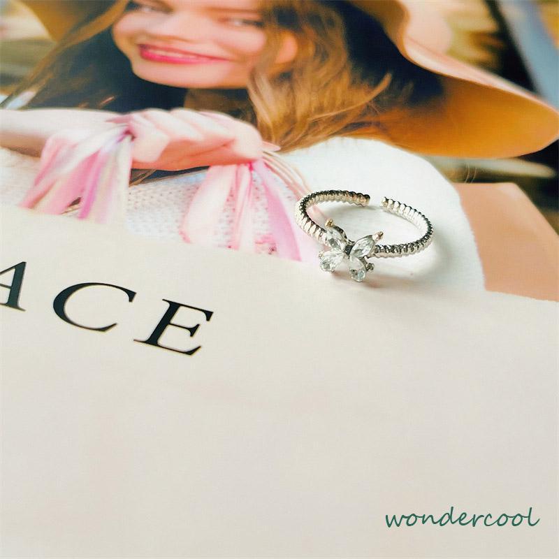 Cincin Model Terbuka Desain Kupu-Kupu Aksen Berlian Untuk Wanita-Won