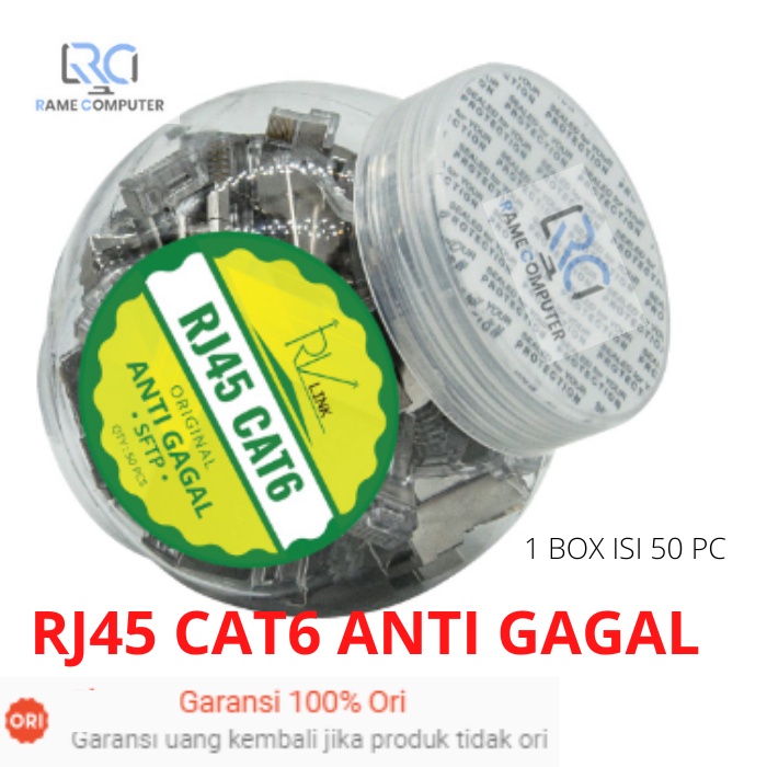 KONEKTOR RJ45 CAT6 RVTECH ANTI GAGAL ISI 50 PC KEPALA RJ RV TECH