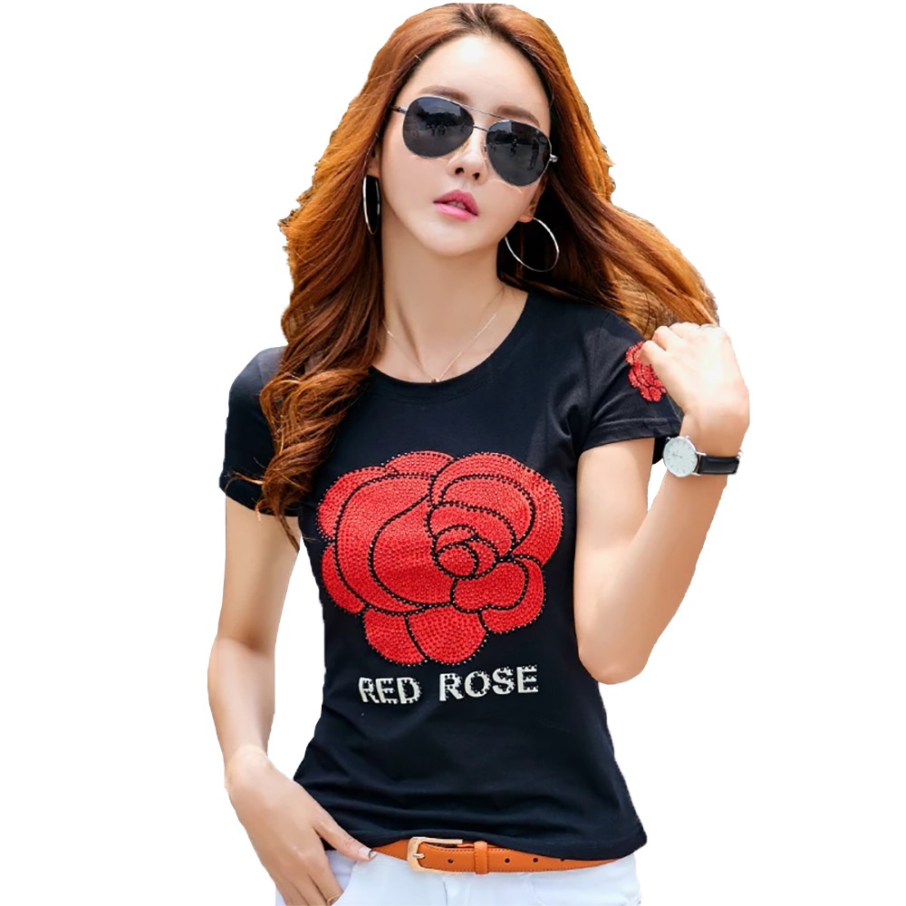 Kaos Tshirt Lengan pendek Wanita Gaya korea Printing - XSHOP Rose