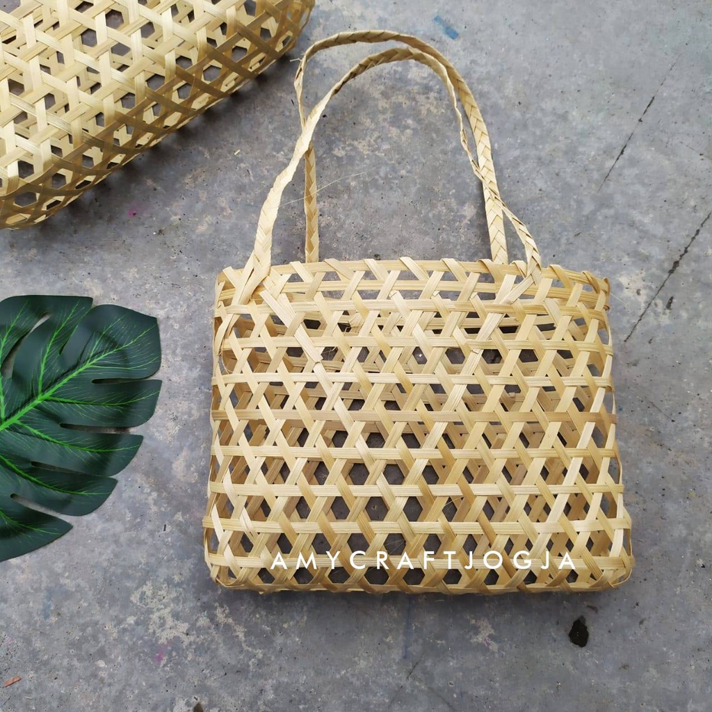 Tas Tali Anyam 26 x 10 cm t 20 cm/Tas Bambu Anyam/Tas Bambu Unik/Packaging Bambu/Tas Natural