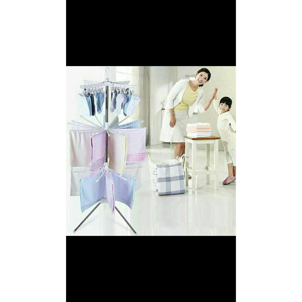 Standing Rak Jemuran Baju Lipat Rak Susun Handuk Rak Kaus Kaki Big Foldable Hanger Driying-PUTIH