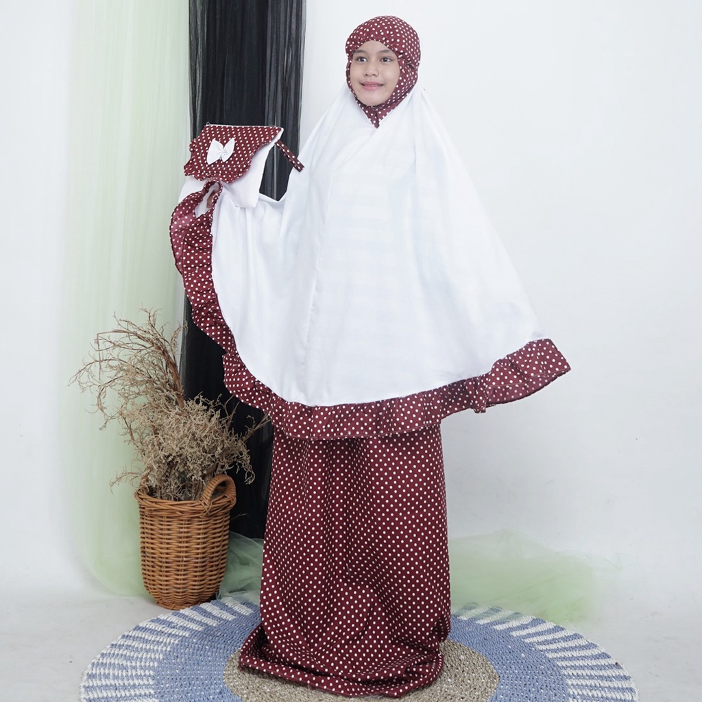 Mukena Santri Polkadot Bahan Katun Premium/Best Seller/Alesya