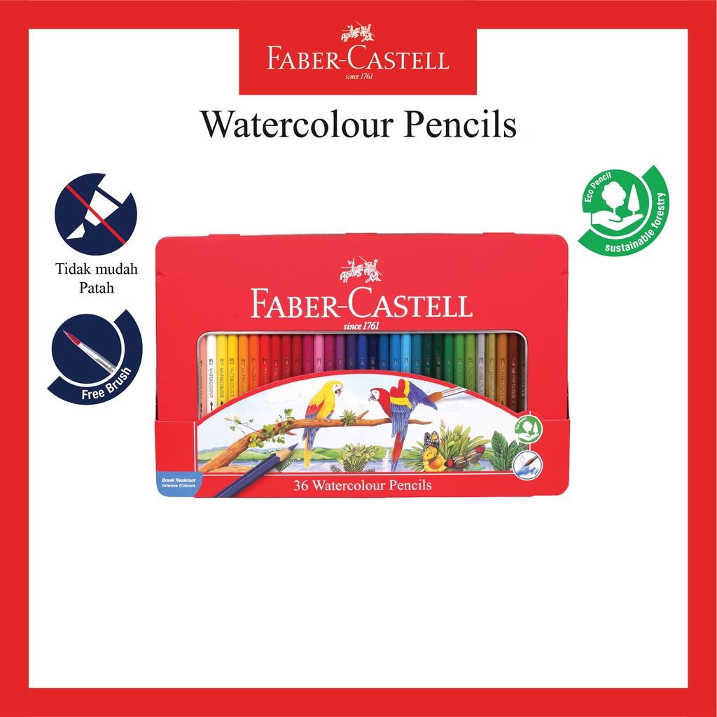 

Pensil Warna Faber Castell / Tin Case 36 Warna / Water Colour Pencil / Ukuran Long / Bonus Kuas