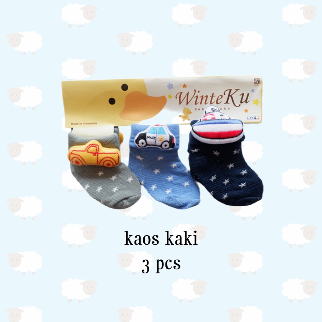 ISI 3 PASANG Winteku Baby Socks | Kaos Kaki Bayi 3D Boneka