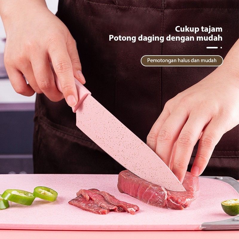 Pisau Dapur Aesthetic Set Rainbow Pisau Warna Jerami Keramik Marmer Stainless Knife Anti Lengket Isi 6 in 1  Peralatan Masak Pisau PREMIUM