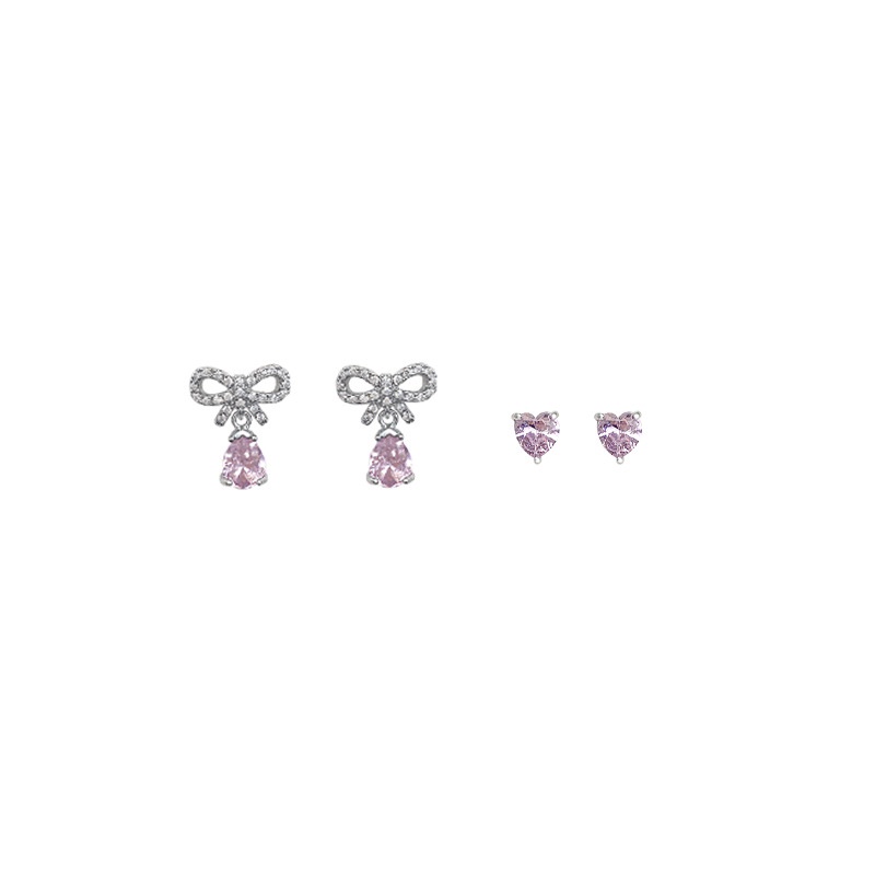 Set Anting Tusuk Sterling silver 925 Desain Pita Hias Kristal Zircon Warna Pink Untuk Wanita