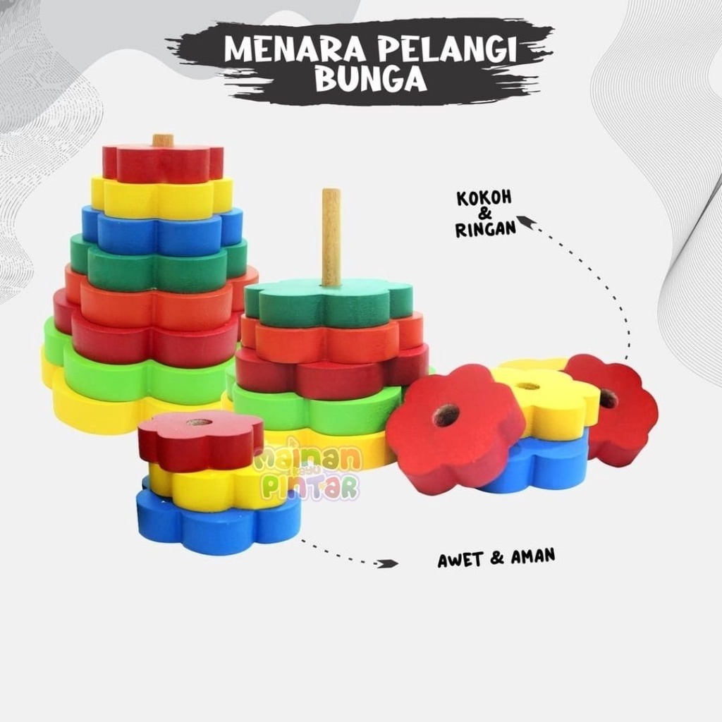 Mainan Kayu Edukasi Anak Balok Pelangi / Balok Bintang/ Balok Bulan / Balok Matahari / Balok Awan / Balok Iqro Bisa COD