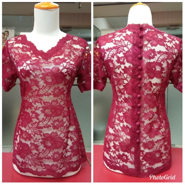 Kebaya Brukat Lengan Pendek Maroon