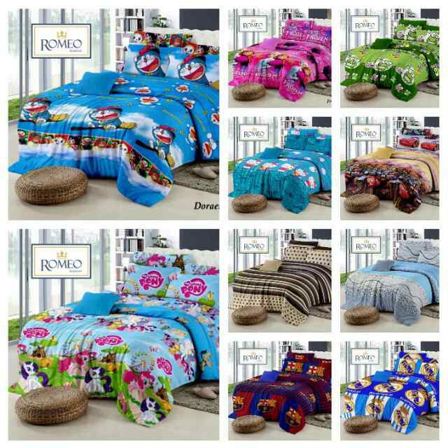 Bedcover + Sprei Romeo Flat uk 180x200 / King size / No1 Frozen blue pink Penguin Poni Princes