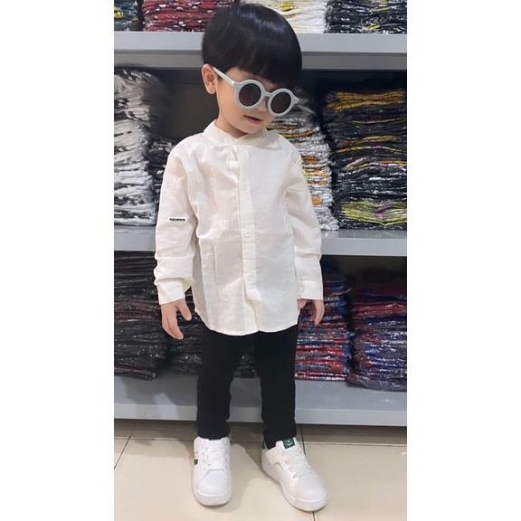 Jikialiang - KEMEJA ANAK LAKI LAKI TANGAN PANJANG KERAH KOKO/SHANGHAI USIA 1-9 TAHUN BAHAN KATUN LINEN